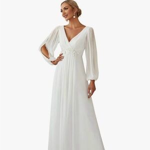 Ever Pretty White Bridal Gown with Elegant Sleeves